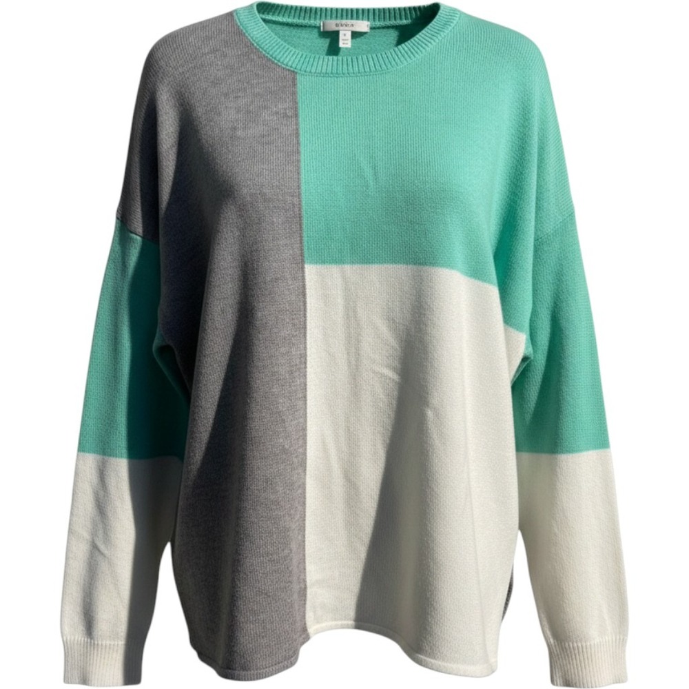 Sew In Love Colorblock Sweater Womens 3XL Mint Grey Cream Knit NWT